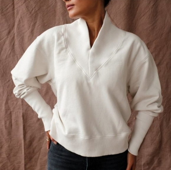 Agolde Klara V Neck Off White Ribbed Sweatshirt Size Large Modern Minimalist - Picture 7 of 16